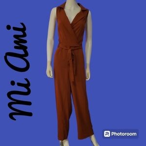 MIAMI Mauve Sleeveless V-Neck Surplice Wide Leg Tie Waist High Waist Jumpsuit